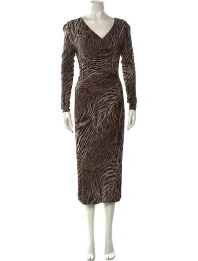 Pre-owned Lafayette 148 Animal Print Long Dress In Brown
