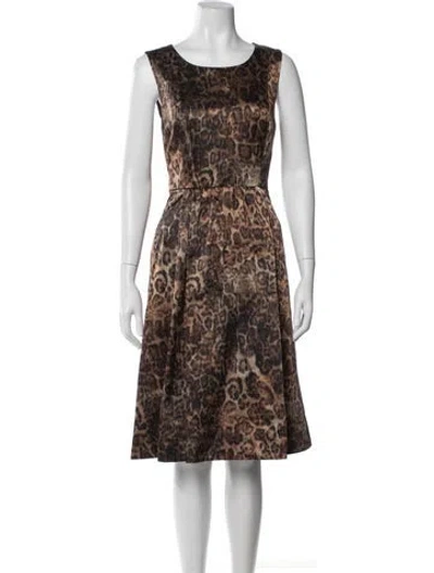 Pre-owned Lafayette 148 Animal Print Midi Length Dress In Brown