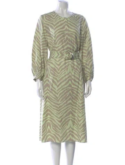 Pre-owned Lafayette 148 Animal Print Midi Length Dress In Green