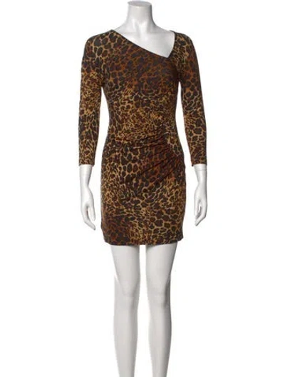 Pre-owned Lafayette 148 Animal Print Mini Dress In Brown
