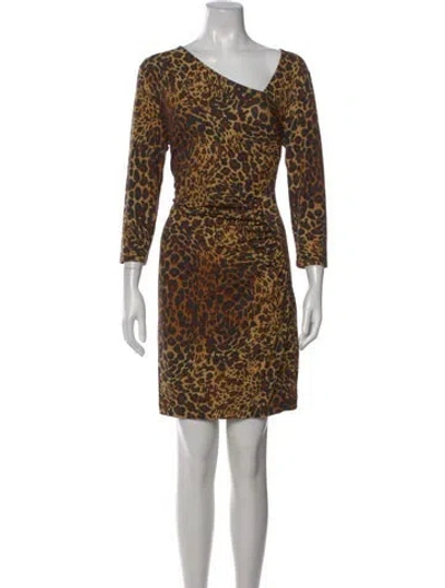 Pre-owned Lafayette 148 Animal Print Mini Dress In Brown