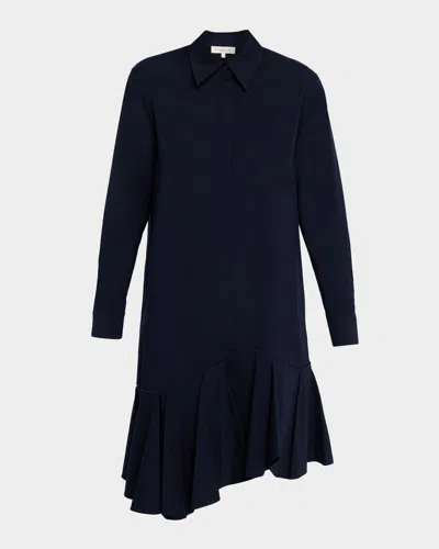 Lafayette 148 Asymmetric Flounce Ruffle Shirtdress In Blue