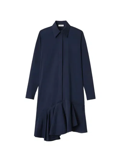 Lafayette 148 New York Long Sleeve Stretch Cotton Blend Asymmetric Shirtdress In Blue