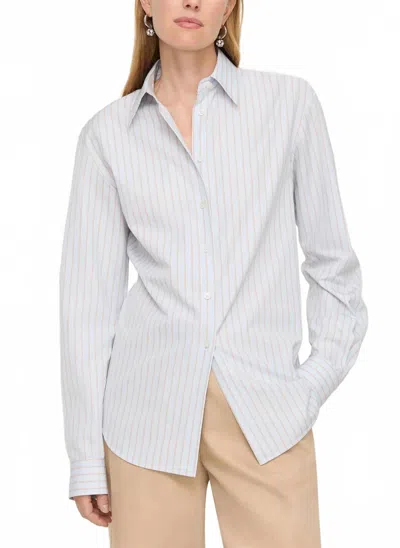 Lafayette 148 Aurora Stripe Cotton Tailored Shirt In Glacier In Pattern