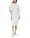 Lafayette 148 Cotton Silk Balloon Sleeve Midi Dress In Pearl Mult