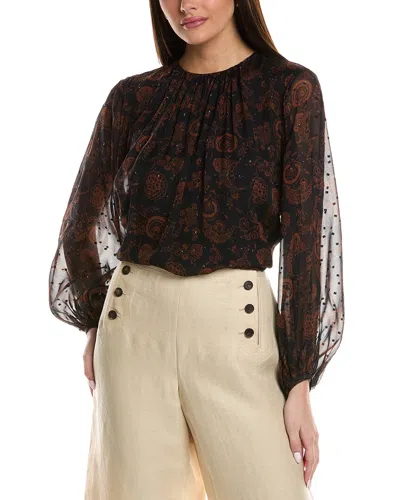 Lafayette 148 Balloon Sleeve Silk-blend Blouse In Brown