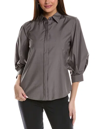 Lafayette 148 Balloon Sleeve Silk-blend Blouse In Gray