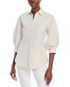 Lafayette 148 Striped Blouson-sleeve Cotton Shirt In Plaster Multi