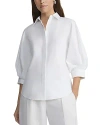 Lafayette 148 Slim Fit Balloon Sleeve Stretch Cotton Blend Button-up Shirt In White