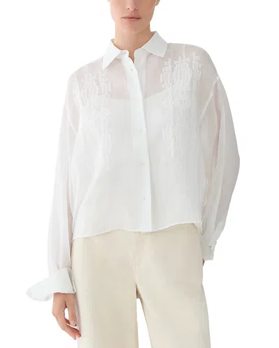 Lafayette 148 Bandana Embroidered Long Sleeve Blouse In White