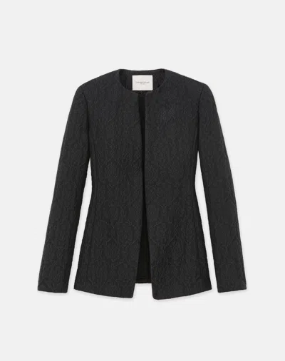 Lafayette 148 Baroque Botanical Cloquã© Cutaway Tailored Jacket In Black