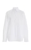 Lafayette 148 Baroque Embroidered Organic Cotton Poplin Shirt In White