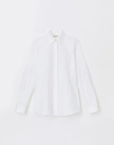 Lafayette 148 Baroque Embroidered Organic Cotton Poplin Shirt In White
