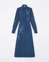 Lafayette 148 Embroidered Cotton Midi Shirtdress In Lido Blue