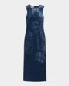Lafayette 148 Baroque Embroidered Velvet Sheath Dress In Lido Blue