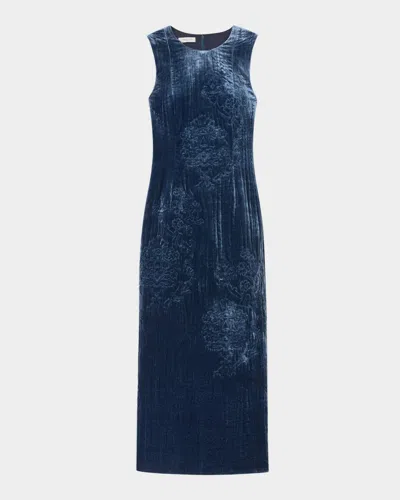 Lafayette 148 New York Baroque Embroidered Silk-blend Sheath Dress In Blue