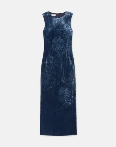 Lafayette 148 Baroque Embroidered Velvet Sheath Dress In Lido Blue