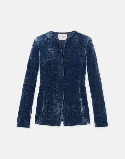 Lafayette 148 Baroque Embroidered Velvet Tailored Jacket In Lido Blue