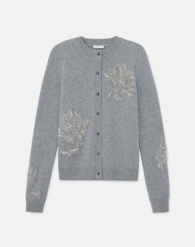 Lafayette 148 Baroque Hand-beaded Cashmere Cardigan In Grey