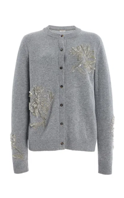 Lafayette 148 Baroque Hand-beaded Cashmere Cardigan In Grey