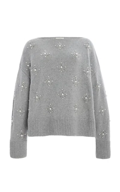 Lafayette 148 Baroque Hand-beaded Wool-cashmere Sweater In Grey