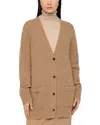 Lafayette 148 Basket Stitch Cashmere V Neck Cardigan Sweater In Brown