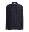 Lafayette 148 Basketweave Pleated Button-front Shirt In Blue
