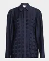 Lafayette 148 Basketweave Plisse Recycled Satin Blouse In Blue