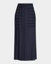 Lafayette 148 Basketweave Plisse Recycled Satin Midi Skirt In Blue