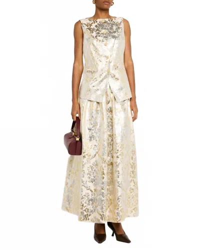 Lafayette 148 Bateau-neck Metallic Jacquard Vest In Pearl Metallic In Multi