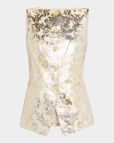 Lafayette 148 Bateau-neck Metallic Jacquard Vest In Pearl Metallic