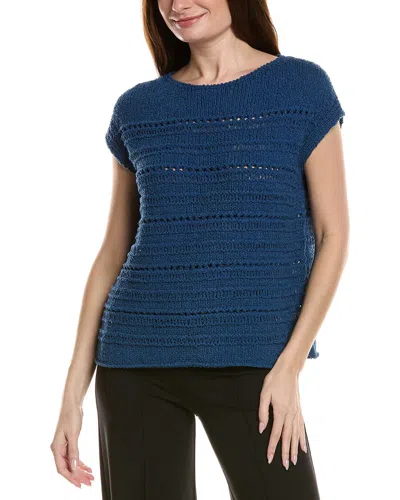 Lafayette 148 New York Bateau Neck Open Stitch Pullover Sweater In Blue