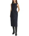 Lafayette 148 Bateau Neck Silk-blend Midi Dress In Blue