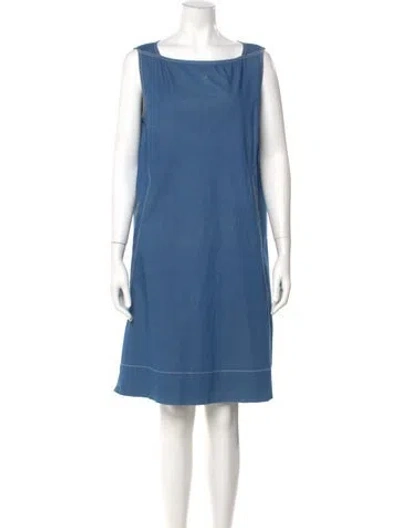 Pre-owned Lafayette 148 Bateau Neckline Knee-length Dress In Blue
