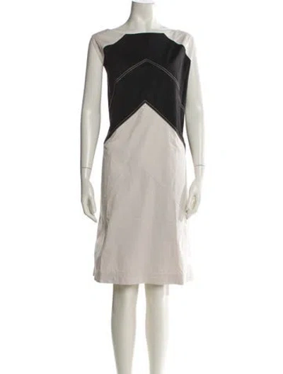 Pre-owned Lafayette 148 Bateau Neckline Knee-length Dress In Neutral