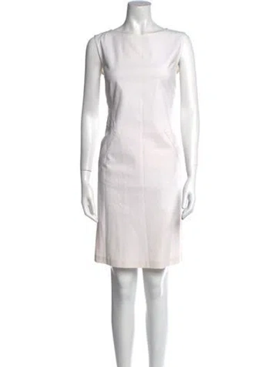 Pre-owned Lafayette 148 Bateau Neckline Knee-length Dress In White