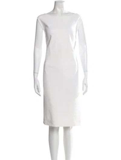 Pre-owned Lafayette 148 Bateau Neckline Knee-length Dress In White