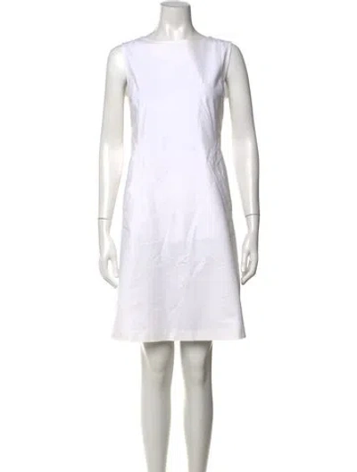 Pre-owned Lafayette 148 Bateau Neckline Knee-length Dress In White