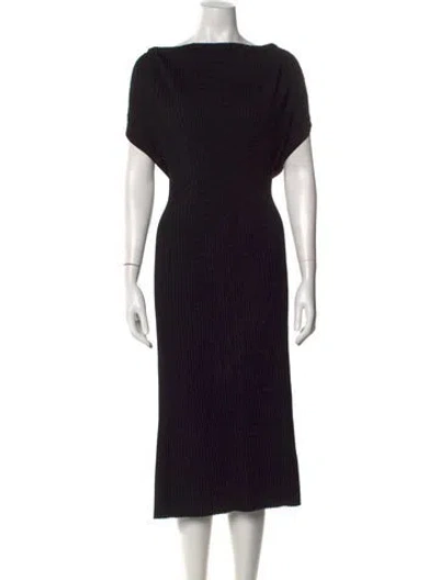 Pre-owned Lafayette 148 Bateau Neckline Midi Length Dress In Black