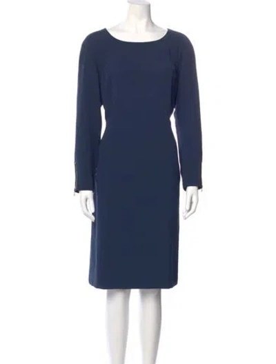 Pre-owned Lafayette 148 Bateau Neckline Midi Length Dress In Blue