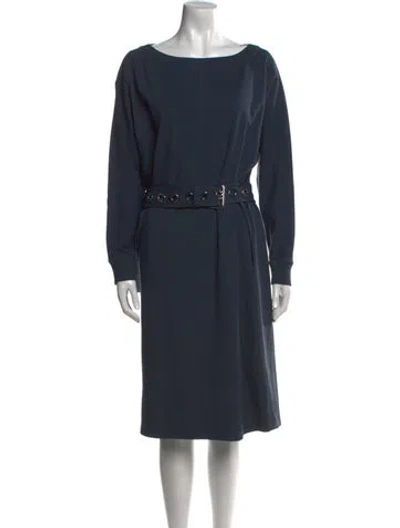 Pre-owned Lafayette 148 Bateau Neckline Midi Length Dress In Blue
