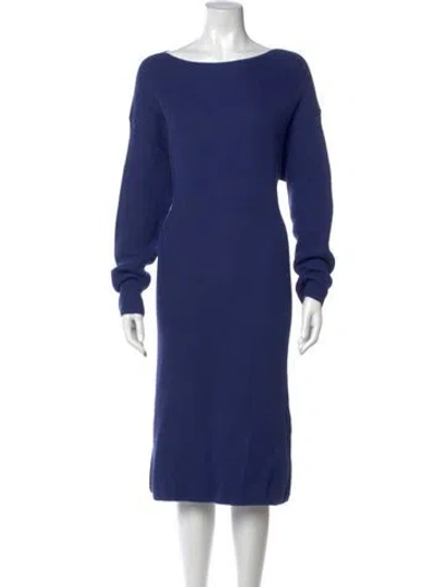 Pre-owned Lafayette 148 Bateau Neckline Midi Length Dress In Blue