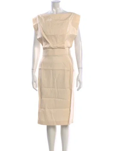 Pre-owned Lafayette 148 Bateau Neckline Midi Length Dress In Neutral
