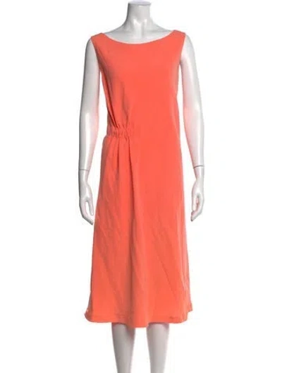 Pre-owned Lafayette 148 Bateau Neckline Midi Length Dress In Orange