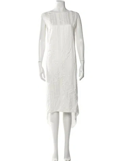 Pre-owned Lafayette 148 Bateau Neckline Midi Length Dress In White
