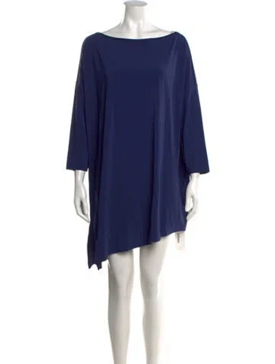 Pre-owned Lafayette 148 Bateau Neckline Mini Dress In Blue
