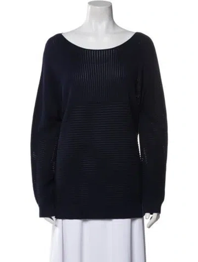 Pre-owned Lafayette 148 Bateau Neckline Sweater In Blue