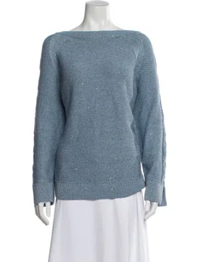 Pre-owned Lafayette 148 Bateau Neckline Sweater In Blue