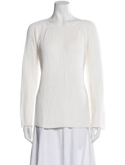 Pre-owned Lafayette 148 Bateau Neckline Sweater In White