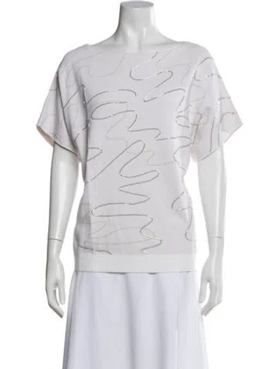 Pre-owned Lafayette 148 Bateau Neckline Sweater In White